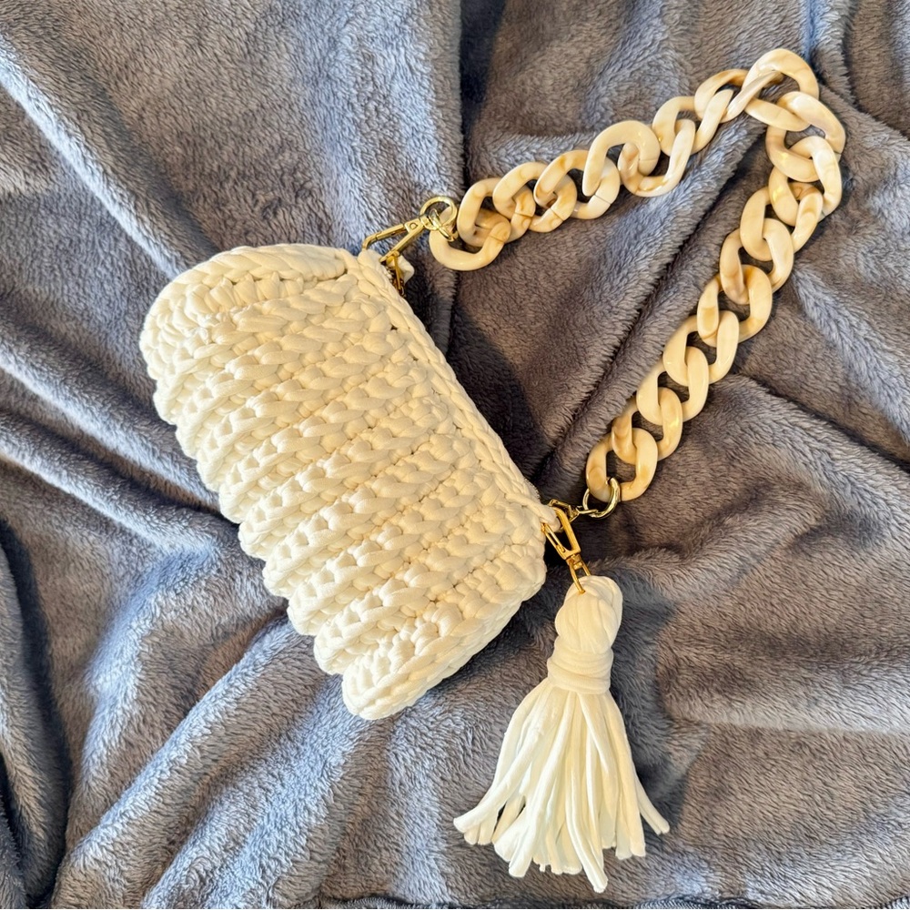 Cream Woven Tassel Bag
